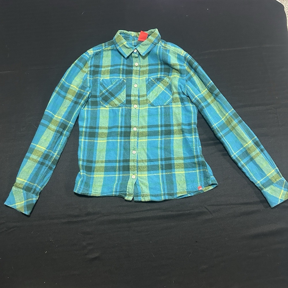 Vintage Eastern Mountain Sports Button Up Flannel Women's Small Plaid Blue Green